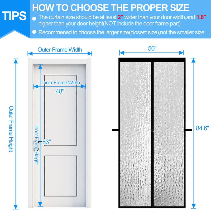 RELIANCER Magnetic Thermal Insulated Door Curtain Waterproof EVA Door Cover Fit Door Size 48""x83"" Temperature Protection Insulated Doorway Curtains Self-Closing Door Screen Windproof Door Net Screen - Image 2